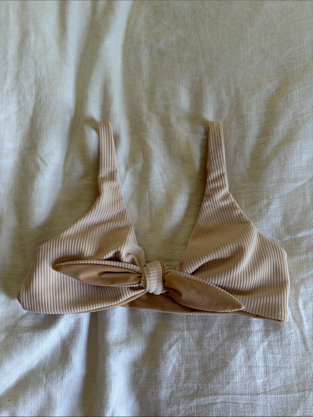 Ribbed Nude Knot Front Bikini Top